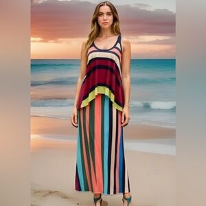 NWOT$128 MAEVE ANTHROPOLOGIE Dress M Davina Striped Layered Coastal Spring NEW